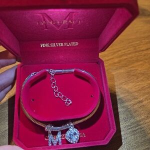 Monogram Fine Silver Bracelet with Heart Charm
